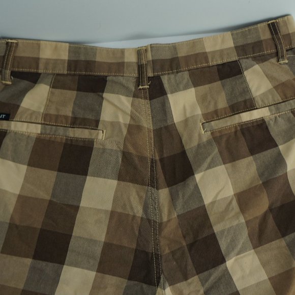 Split Men's Shorts Flat Front Beige Plaid Size 33 - Picture 5 of 7